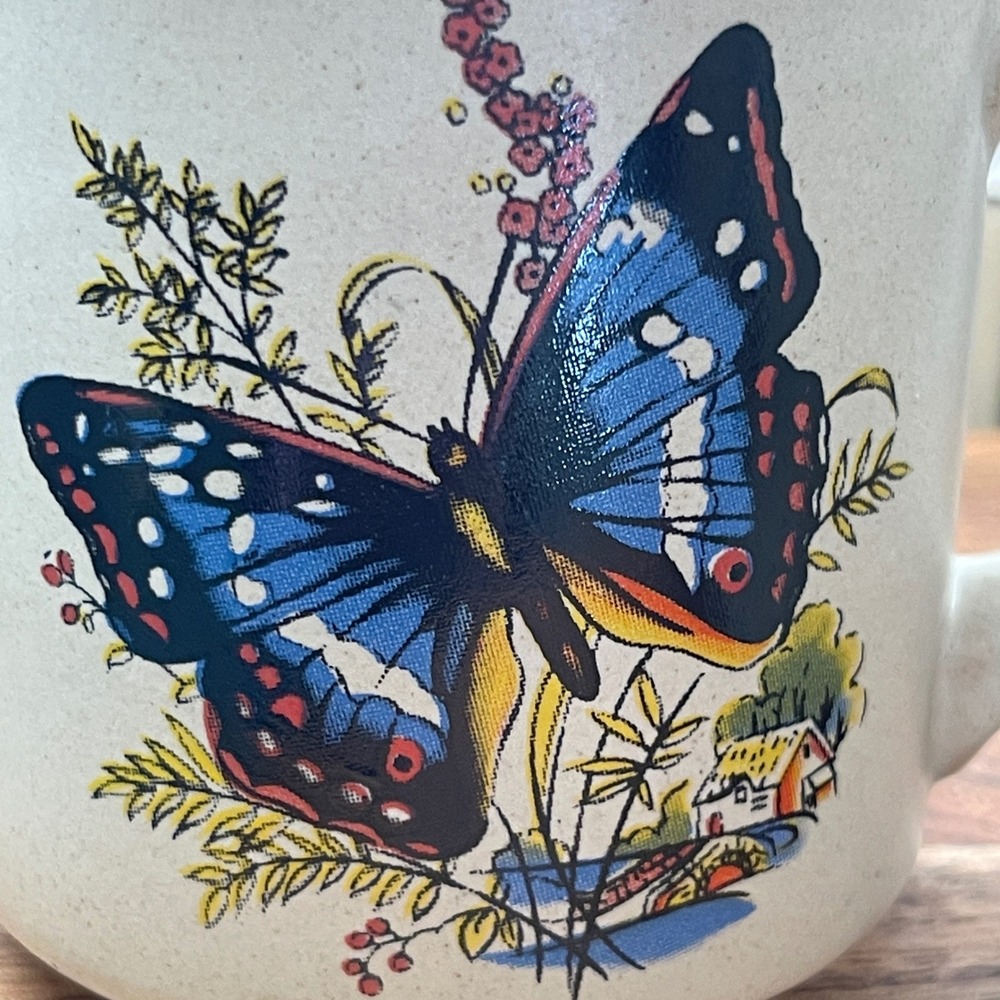 Vintage Viking stoneware Butterfly Set of‎ 2 Coffee Mugs Made in Korea - Picture 3 of 10